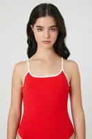 Women's Sweater-Knit Cami Bodysuit in Fiery Red/Vanilla Medium