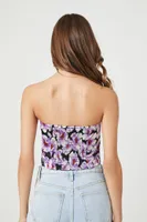 Women's Floral Print Sweetheart Corset in Purple Large