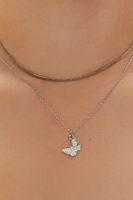 Women's Upcycled Butterfly Charm Layered Necklace in Silver