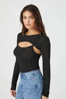 Women's Combo Long-Sleeve Top in Black, XXL