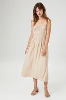 Women's Shirred Square-Neck Midi Dress in Sandshell Small