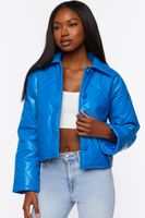 Women's Faux Leather Quilted Jacket in Cobalt Large