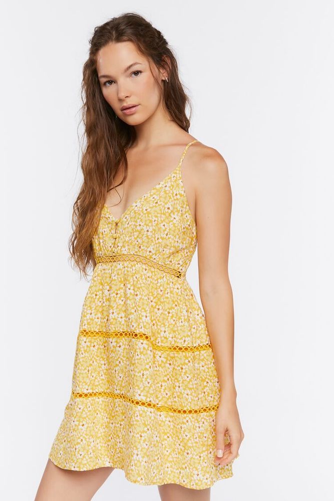 Women's Floral Print Mini Dress in Yellow Small