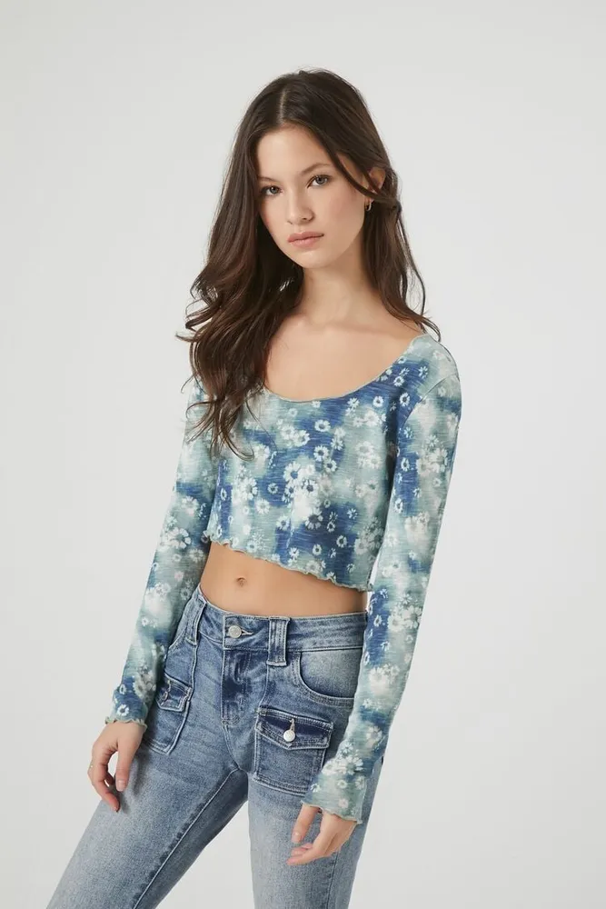 Women's Tie-Dye Floral Print Crop Top