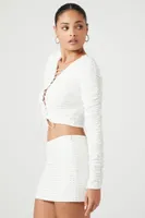 Women's Ruched Lace-Up Crop Top White