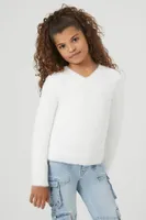 Girls Fuzzy Knit Sweater (Kids) in Vanilla, 13/14