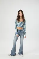 Women's Tie-Dye Floral Print Crop Top in Blue Small