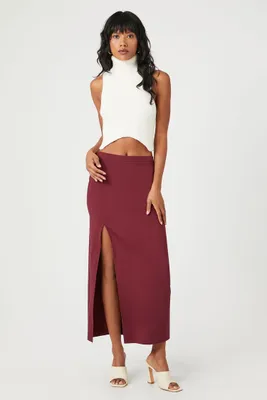 Women's Maxi Slit Skirt in Wine, XS