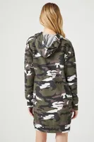 Women's Fleece Camo Print Hoodie Dress in Olive Large