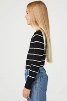 Girls Striped Sweater-Knit Bodysuit (Kids) in Black/White, 5/6