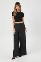 Women's Wide-Leg Cargo Pants in Black, XS