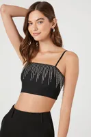 Women's Rhinestone Fringe Cropped Cami in Black Medium