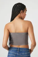 Women's Cropped Zip-Up Tube Top in Dark Grey Large