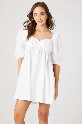 Women's Poplin Puff-Sleeve Babydoll Dress