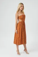 Women's Polka Dot Cutout Midi Dress in Tan/White Large