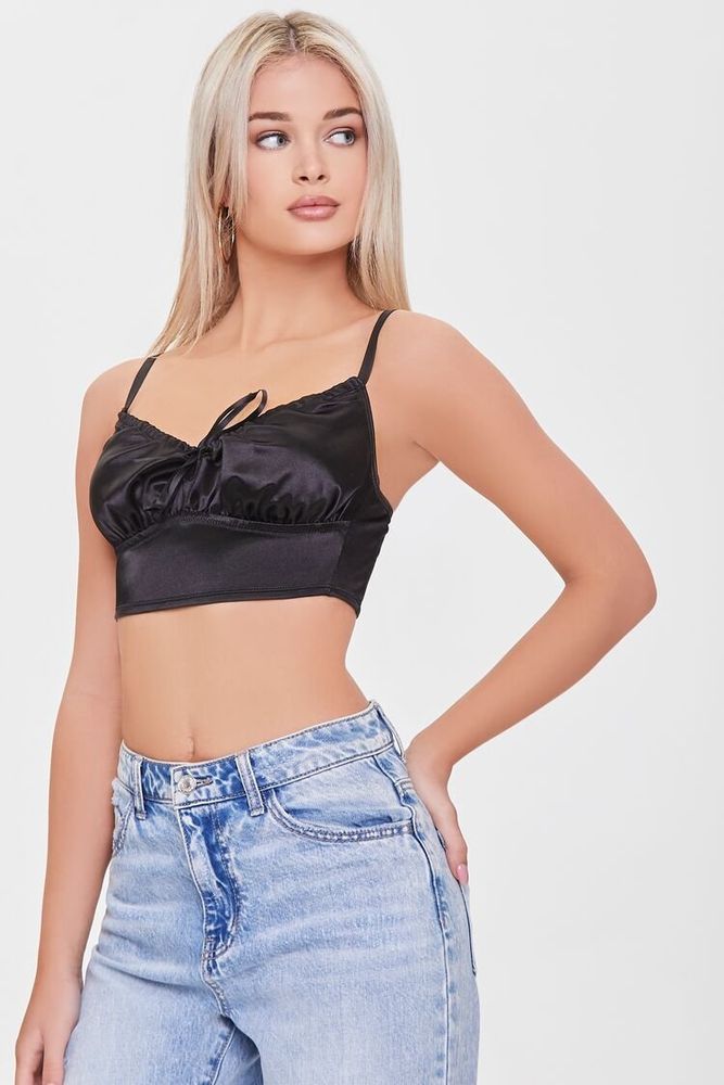 Forever 21 Women's Satin Cropped Lingerie Cami in Black, XL
