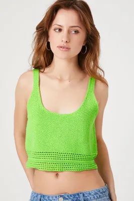 Women's Crochet Sweater-Knit Crop Top in Bright Green, XS