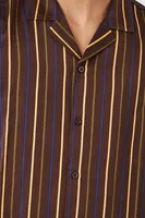 Men Satin Striped Short-Sleeve Shirt in Cocoa Medium