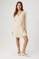 Women's Sweater Mini Wrap Dress in Taupe Medium