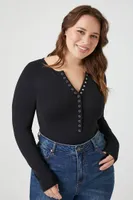 Women's Seamless Henley Bodysuit Black,