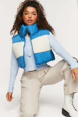 Women's Faux Shearling Colorblock Puffer Vest