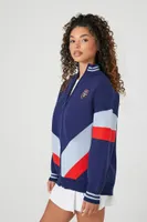 Women's Varsity-Striped Zip-Up Sweater Navy,