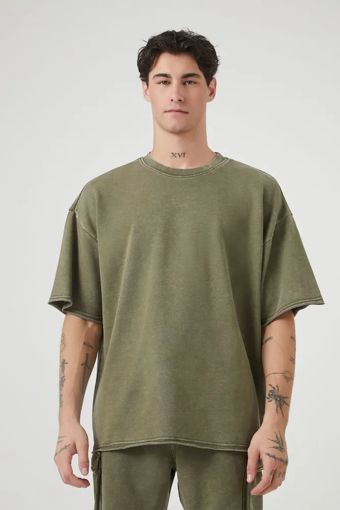 Men Mineral Wash Crew T-Shirt in Light Olive Small