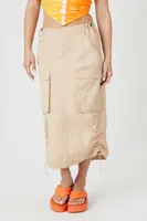 Women's Twill Toggle Drawstring Midi Skirt in Sand Small