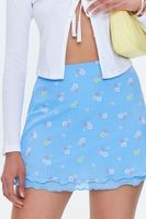 Women's Floral Print Mesh Mini Skirt in Blue Small