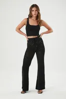 Women's Sweater-Knit Tank Top & Pants Set in Black, XL