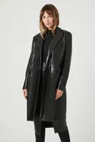 Women's Faux Leather Double-Breasted Coat in Black Small