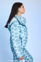 Women's Hello Kitty Heart Print Puffer Jacket in Baby Blue, XS