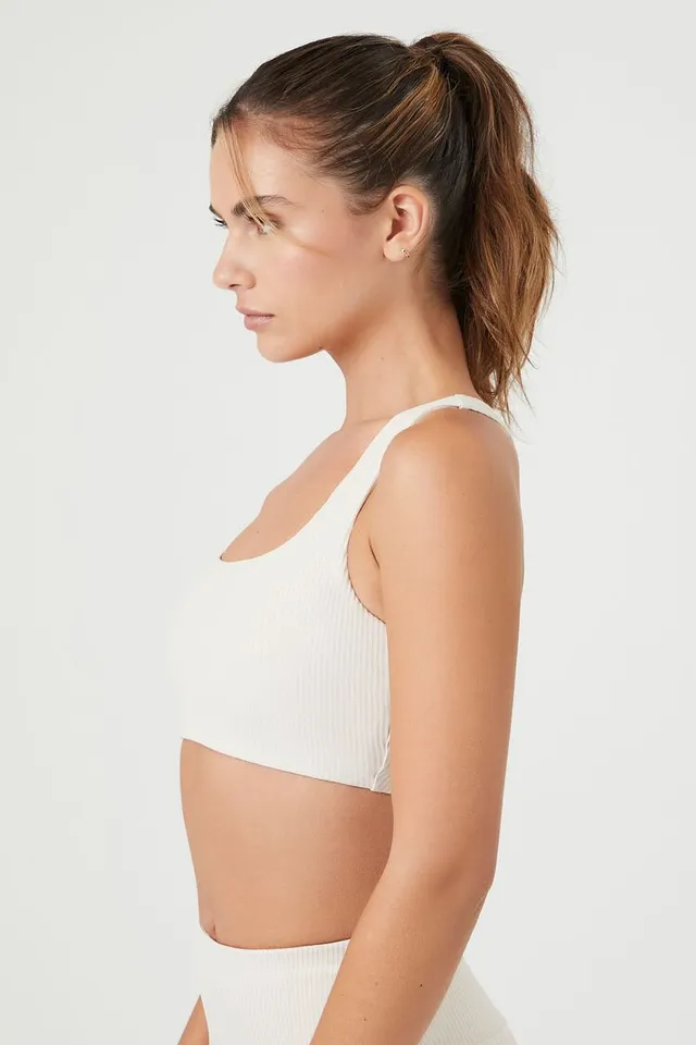 Forever 21 Women's Cutout Ribbed Knit Sports Bra in White, XS