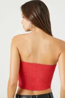 Women's Cropped Sweater-Knit Tube Top Red