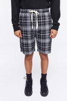 Men Plaid Drawstring Shorts in Black, XXL