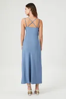 Women's Strappy Satin Cami Midi Dress in Dusty Blue Medium