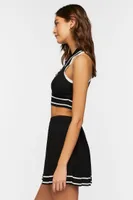 Women's Striped-Trim Crop Top & Tennis Skirt Set in Black/White Medium