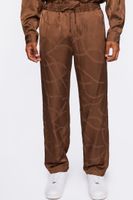 Men Chain Print Slim-Fit Pants in Dark Brown Large