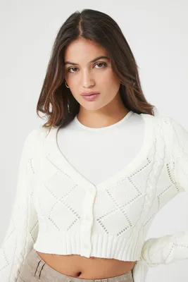 Women's Cropped Pointelle Cardigan Sweater Vanilla