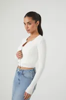 Women's Cropped Zip-Up Sweater in Vanilla, XL