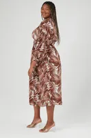 Women's Leaf Print Button-Front Dress in Brown, 1X