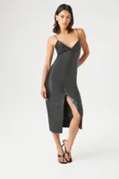 Women's Faux Leather Bodycon Slit Dress