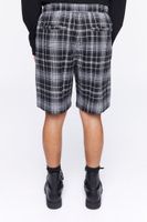 Men Plaid Drawstring Shorts in Black, XXL