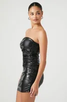 Women's Faux Leather Tube Mini Dress in Black Small