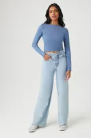 Women's Cropped Tie-Back Sweater in Dusty Blue Large