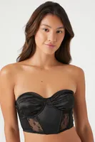 Women's Satin Strapless Mesh Corset Bra in Black, XL