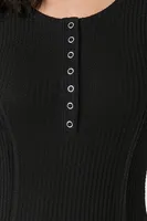 Women's Ribbed Half-Button Bodysuit in Black Large