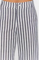 Women's Linen-Blend Striped Wide-Leg Pants in Navy/White Medium