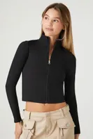 Women's Ribbed Zip-Up Top in Black Small