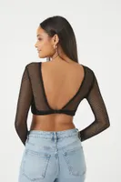 Women's Sheer Mesh Crop Top in Black Large